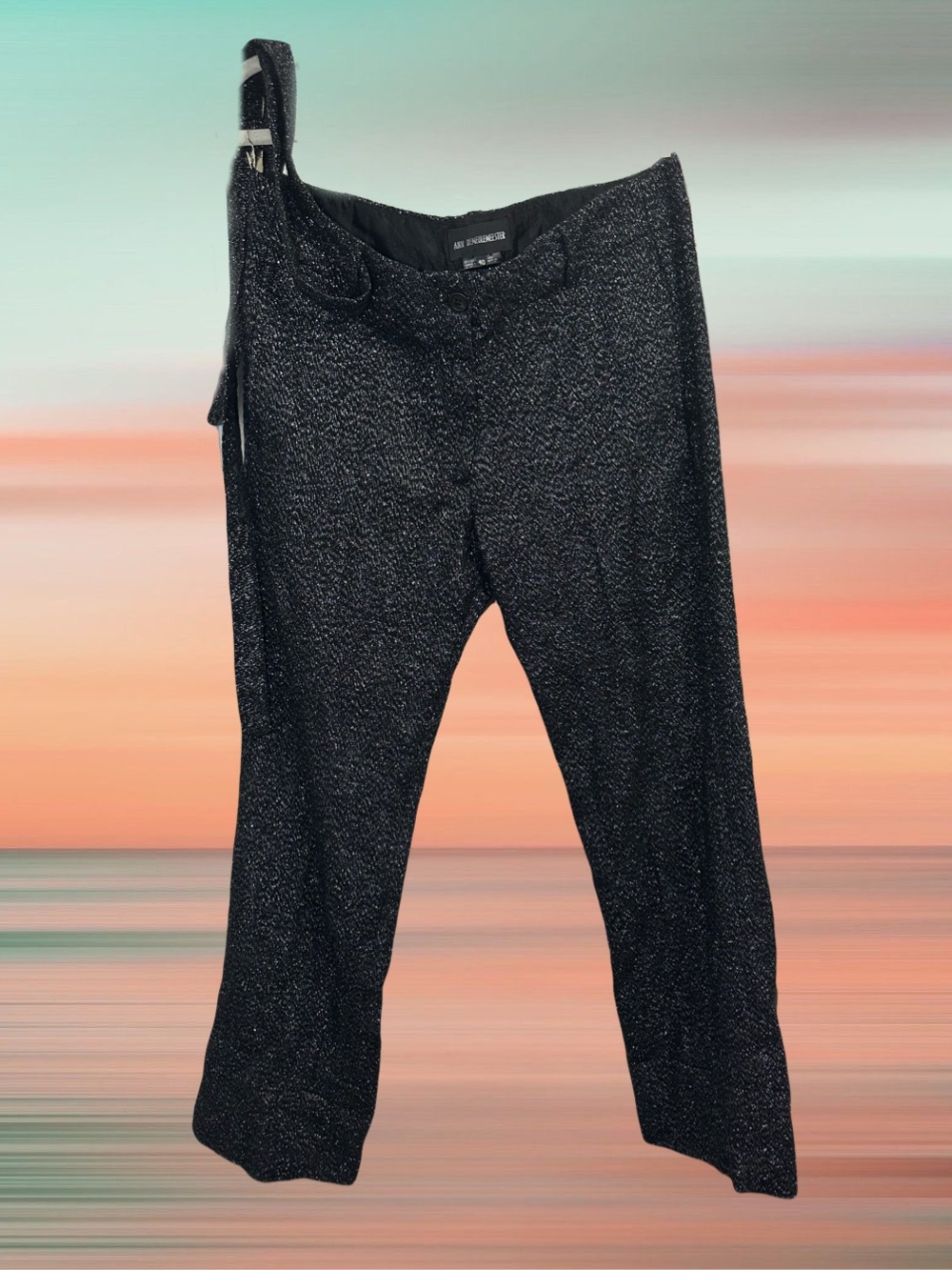 Ann Demeulemeester Silver Flocked Black Wool Trousers – Size 40